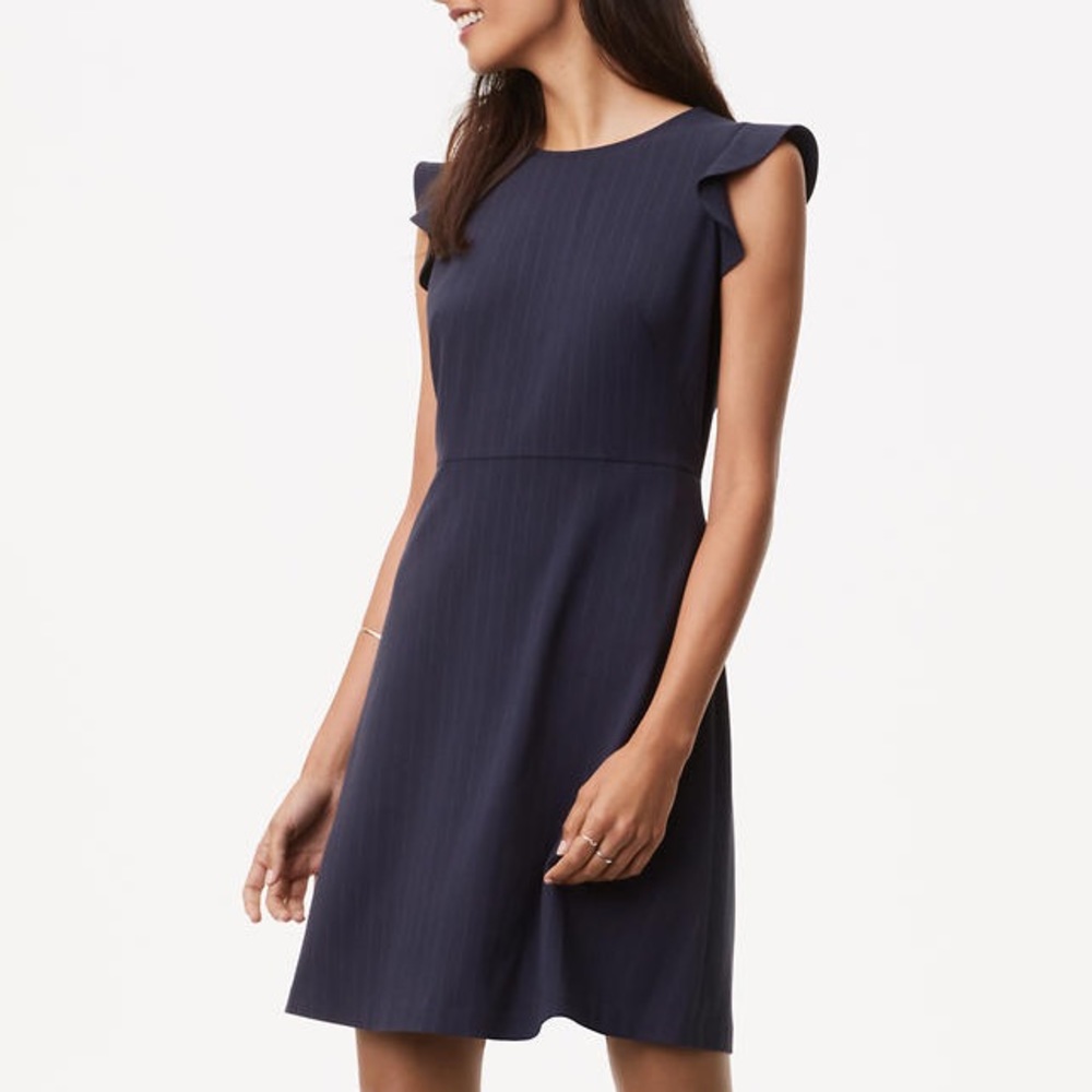 Women's Blue Pinstripe Flutter Dress